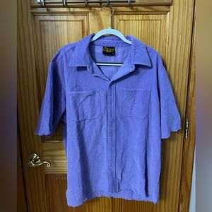 Drew House oversized button down short sleeve in lavender (purple) corduroy.